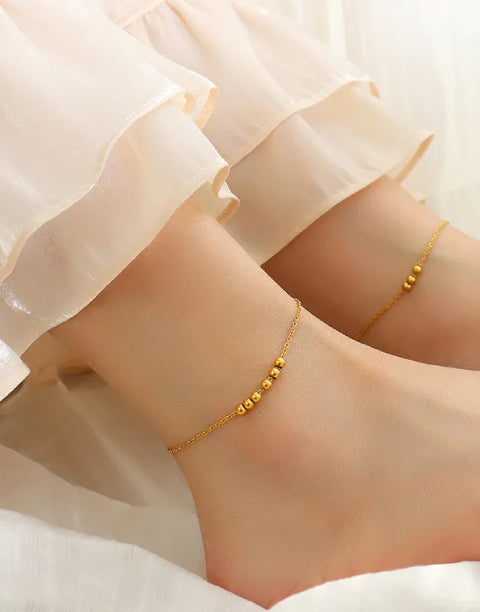 Гривна за глезен неръждаема стомана с топчета, цвят злато - BIJU-BG.COM | Онлайн магазин за бижутерия - бижута от стомана, злато и сребро