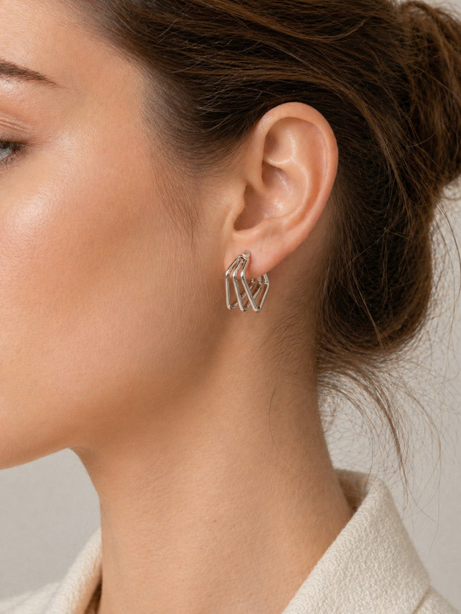 Луксозни обеци от медицинска стомана с геометрична форма, цвят сребро