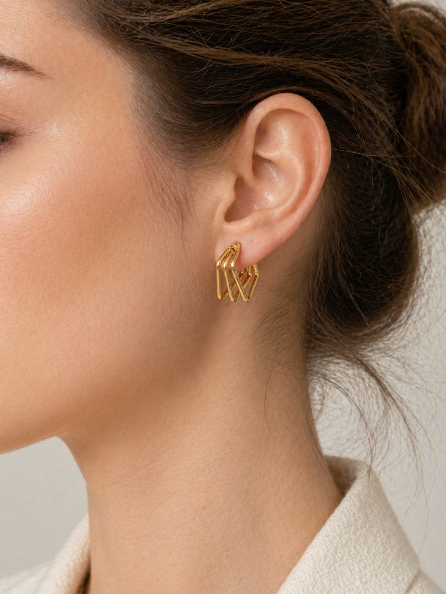 Луксозни обеци от медицинска стомана с геометрична форма, цвят злато