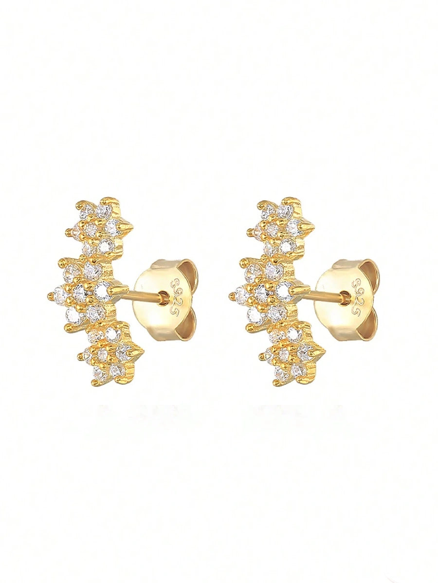 Сребърни обеци цветчета с кристали и позлата