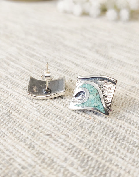 Сребърни обеци проба 925 декорирани с естествен Тюркоаз подходящи за жени