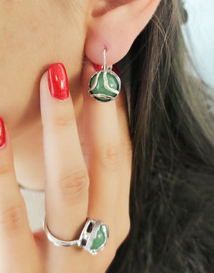 Сребърни обеци проба 925 с естествени полускъпоценни камъни авантюрин - бижуто е подходящо за жени