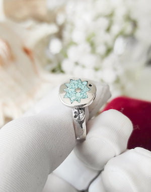 Сребърен пръстен проба 925 инкрустиран с естествен и полускъпоценен камък Тюркоаз - бижуто е подходящо за жени