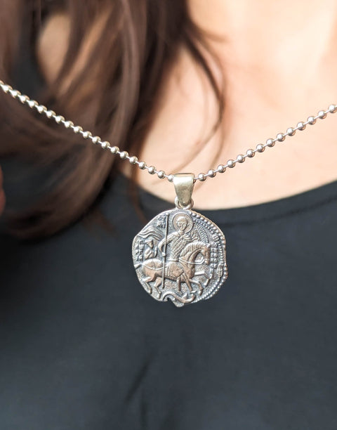 Сребърен медальон за кръщене сребърна икона Свети Георги