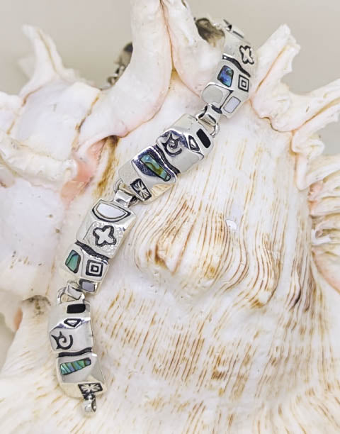 Сребърна гривна проба 925 с естествен Абалон (Кралски Седеф) и Седеф