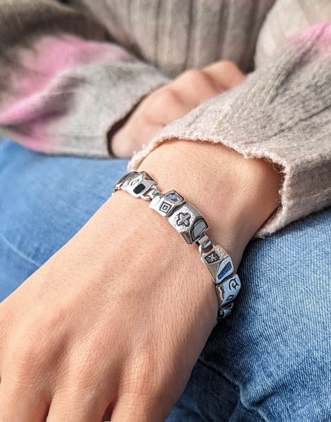 Сребърна гривна проба 925 с естествен Абалон (Кралски Седеф) и Седеф