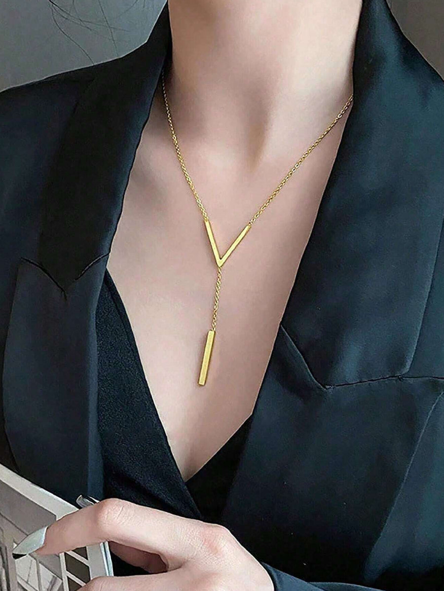 Колие от медицинска стомана Y-образно, злато