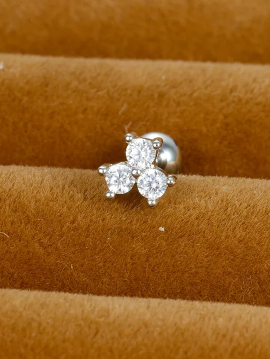 Обеца за втора дупка кристали циркон, цвят сребро - 1 бр