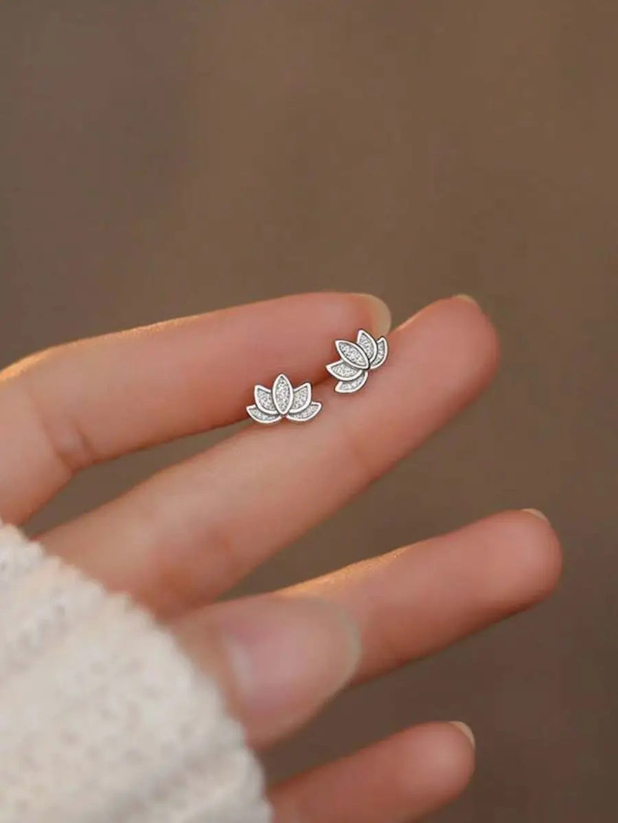 Сребърни дамски обеци цветя Лотос