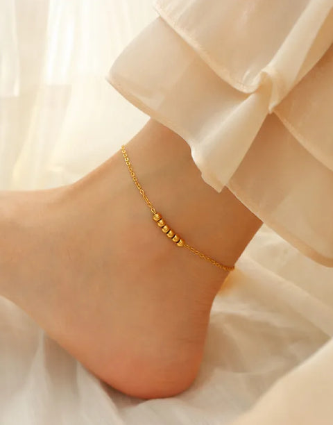 Гривна за глезен неръждаема стомана с топчета, цвят злато - BIJU-BG.COM | Онлайн магазин за бижутерия - бижута от стомана, злато и сребро