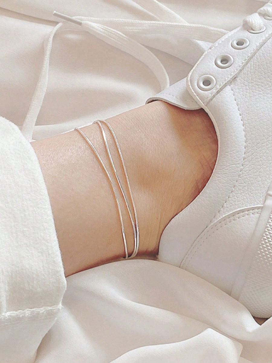 Гривна за глезен неръждаема стомана змийска плетка, цвят сребро