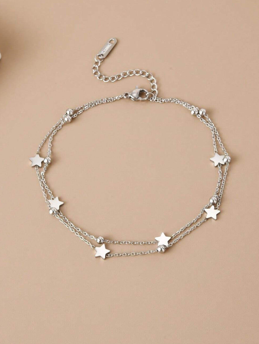 Гривна за глезен неръждаема стомана звездички, цвят сребро