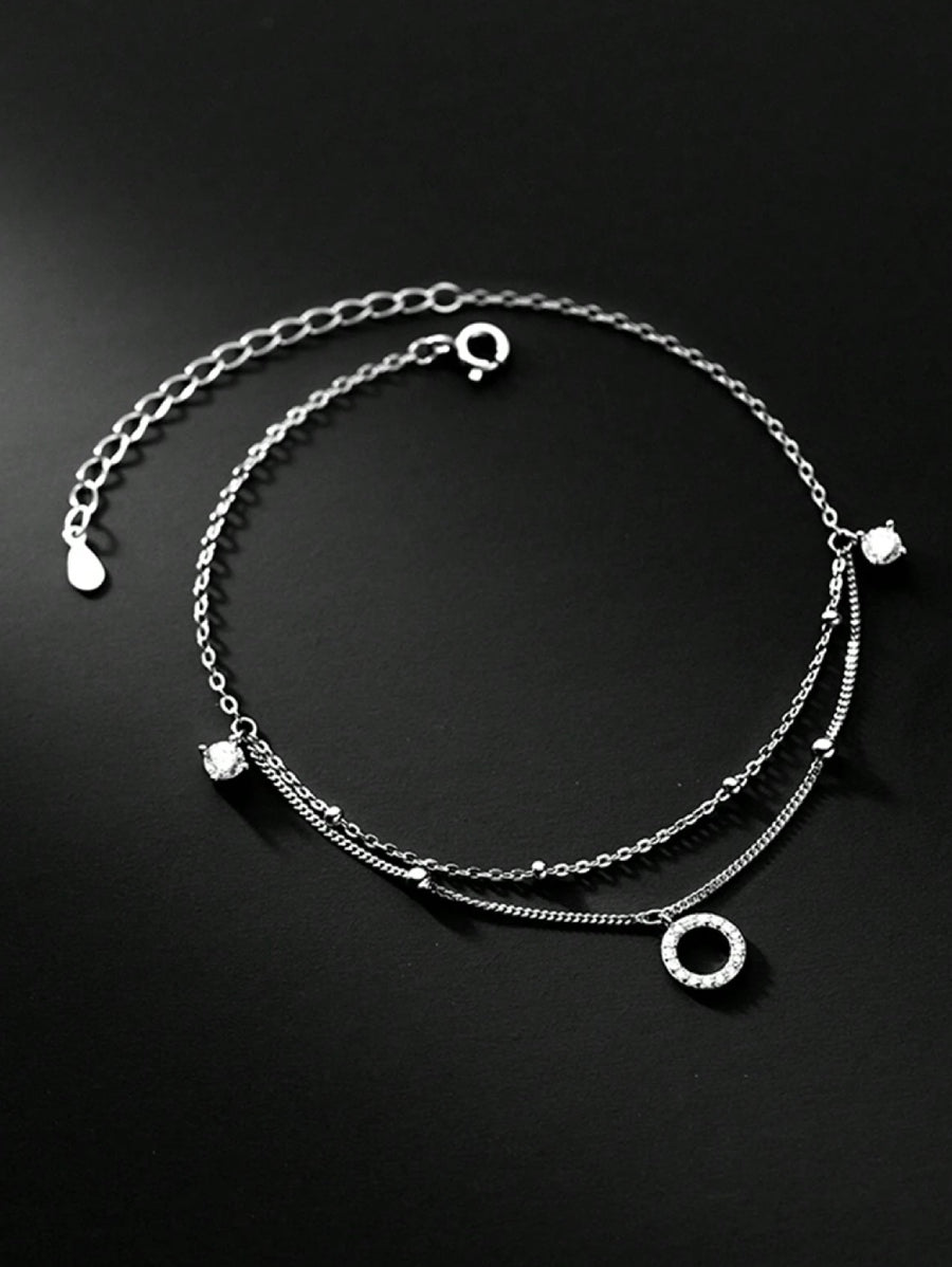 Гривна за глезен неръждаема стомана кръгла висулка с кристали, цвят сребро - BIJU-BG.COM | Онлайн магазин за бижутерия - бижута от стомана, злато и сребро