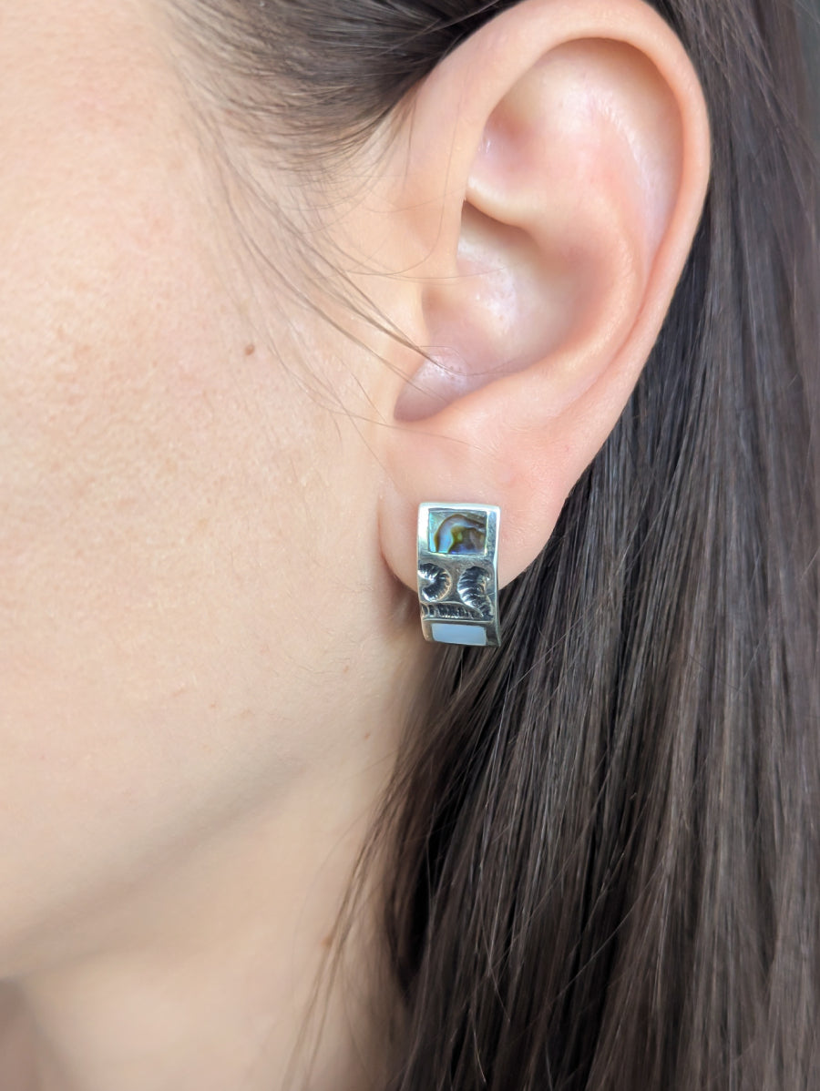 Сребърни обеци с Абалон и Седеф 20 x 10 мм, английско закопчаване