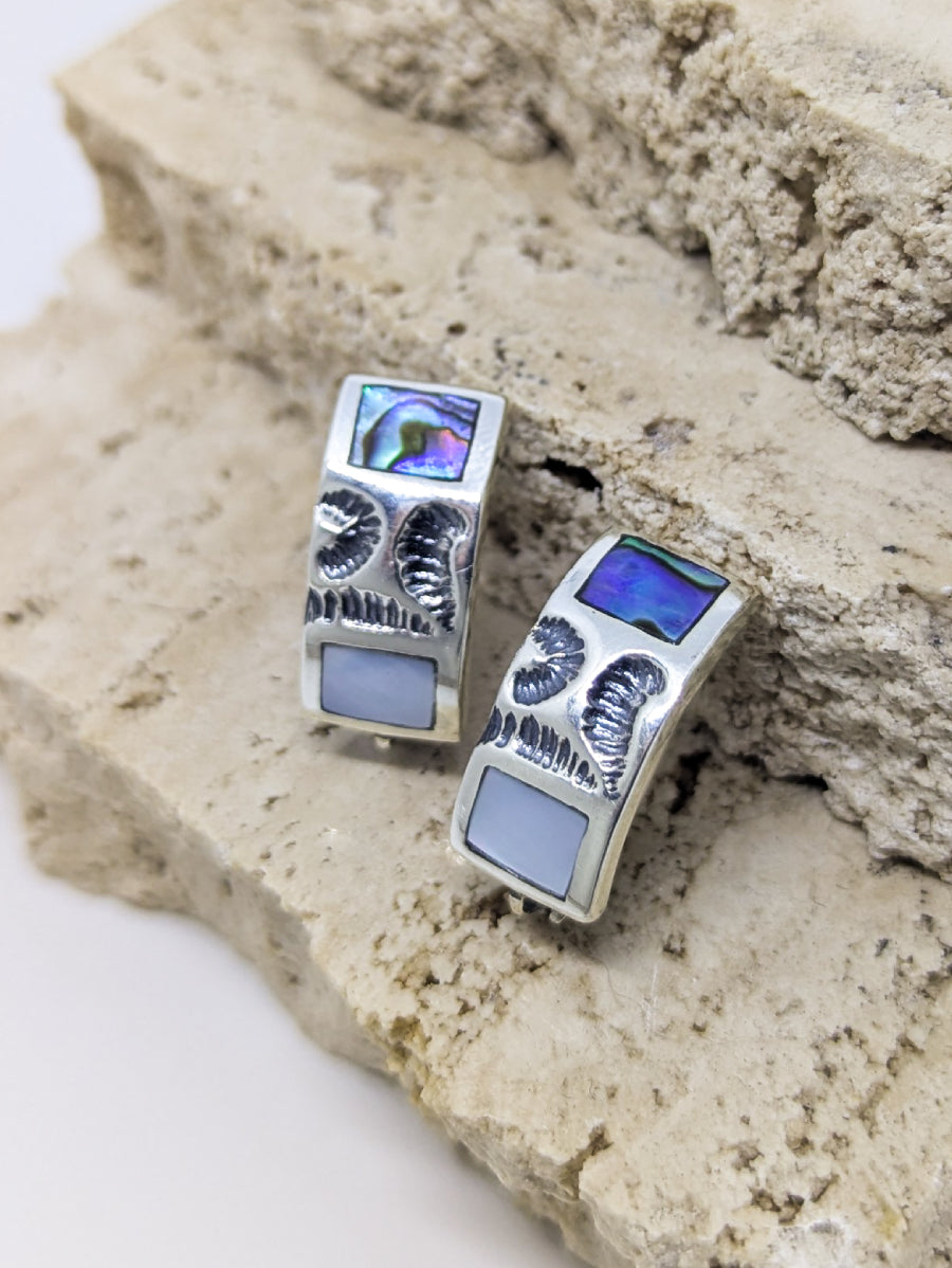 Сребърни обеци с Абалон и Седеф 20 x 10 мм, английско закопчаване