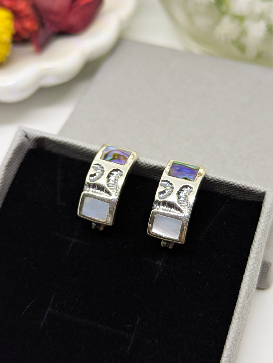 Сребърни обеци с Абалон и Седеф 20 x 10 мм, английско закопчаване