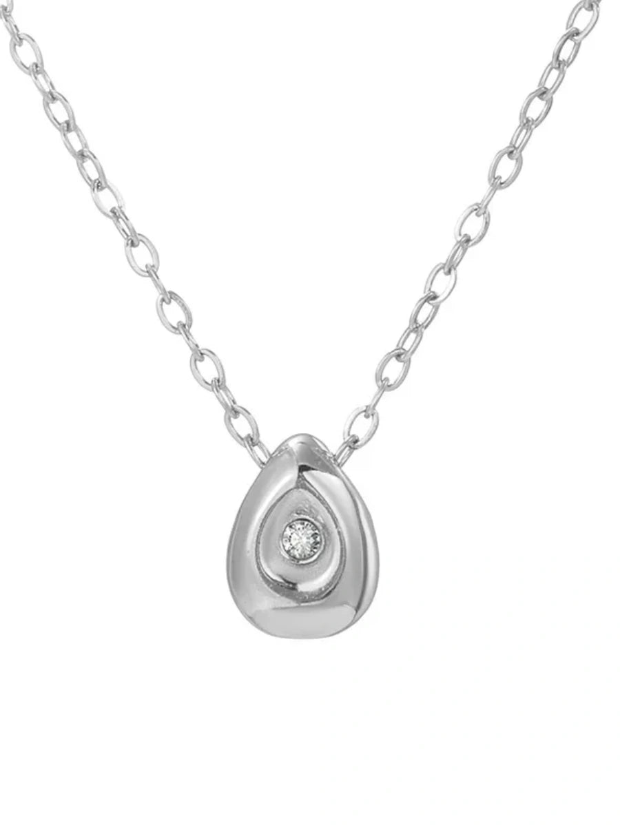 Колие от медицинска стомана с капковидна висулка и кристал цвят сребро