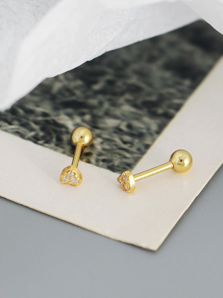 Малки сребърни обеци за втора дупка Сърца с кристали и позлата