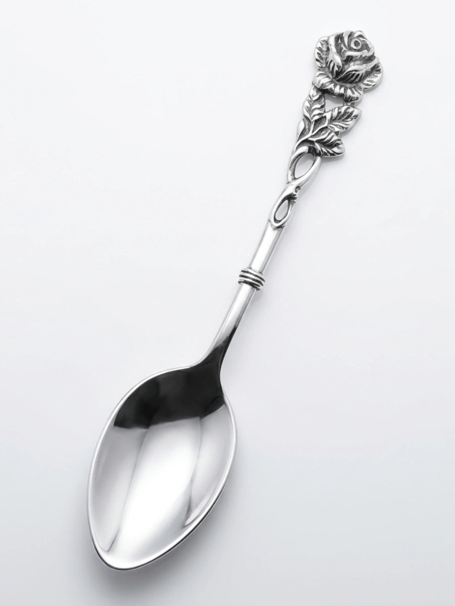 Сребърна лъжичка проба 925. Флорална орнаментика. Подарък за бебе, първо зъбче или кръщене. Хипоалергенна.