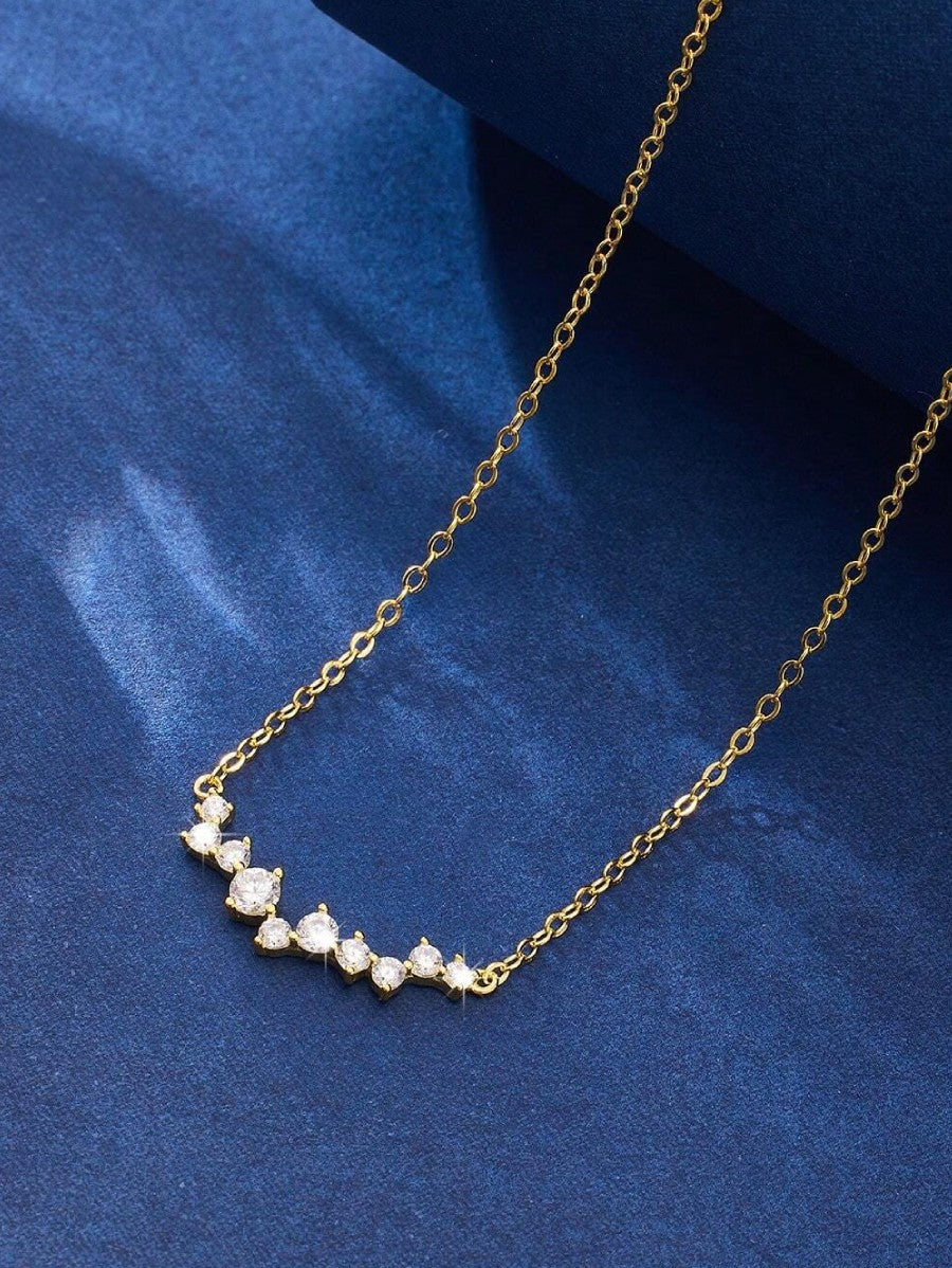 Сребърно колие с висулка с прозрачни кристали циркони, позлата 14K