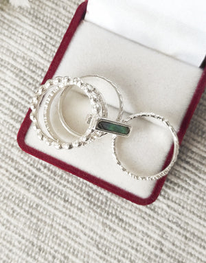 Сребърен пръстен проба 925 с подвижни части - 4 халки. Декориран с естествен Абалон (Кралски Седеф)