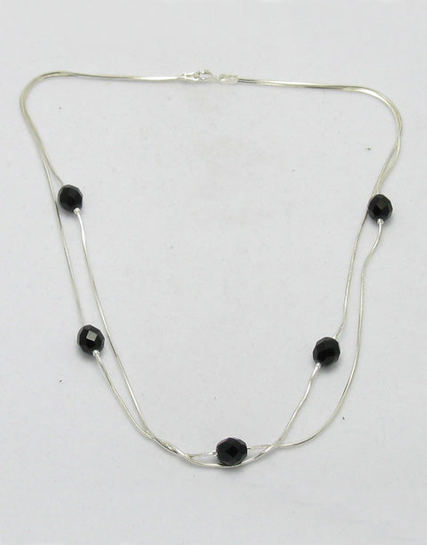 Сребърно колие с черни кристали Сваровски, дължина 45см