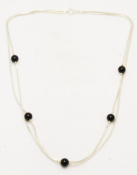 Сребърно колие с камъни Оникс, дължина 45см