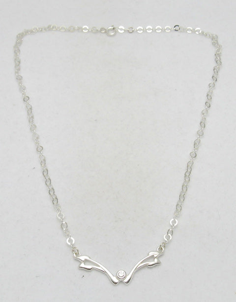 Сребърно колие с кристал цирконий, дължина 45см