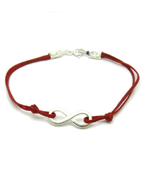 Гривна с червен конец и сребро - безкрайност, класически символ