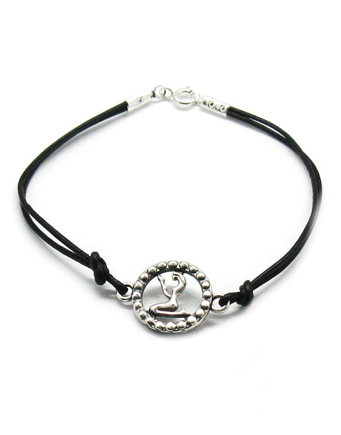 Гривна със зодия, сребро и кожена каишка - зодия Дева