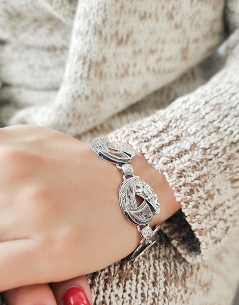 Сребърна гривна проба 925 с естествени полускъпоценни камъни Абалон (Кралски Седеф) - бижуто е подходящо за жени