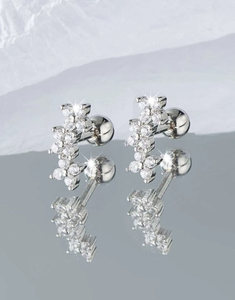 Обеци с кристални цветчета хеликс, цвят сребро