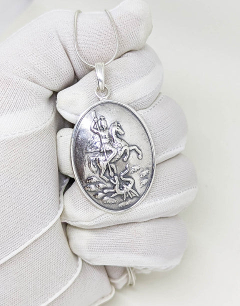 Сребърна икона Свети Георги сребърен медальон за кръщене