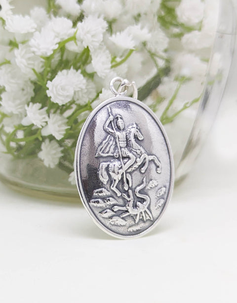 Сребърна икона Свети Георги сребърен медальон за кръщене